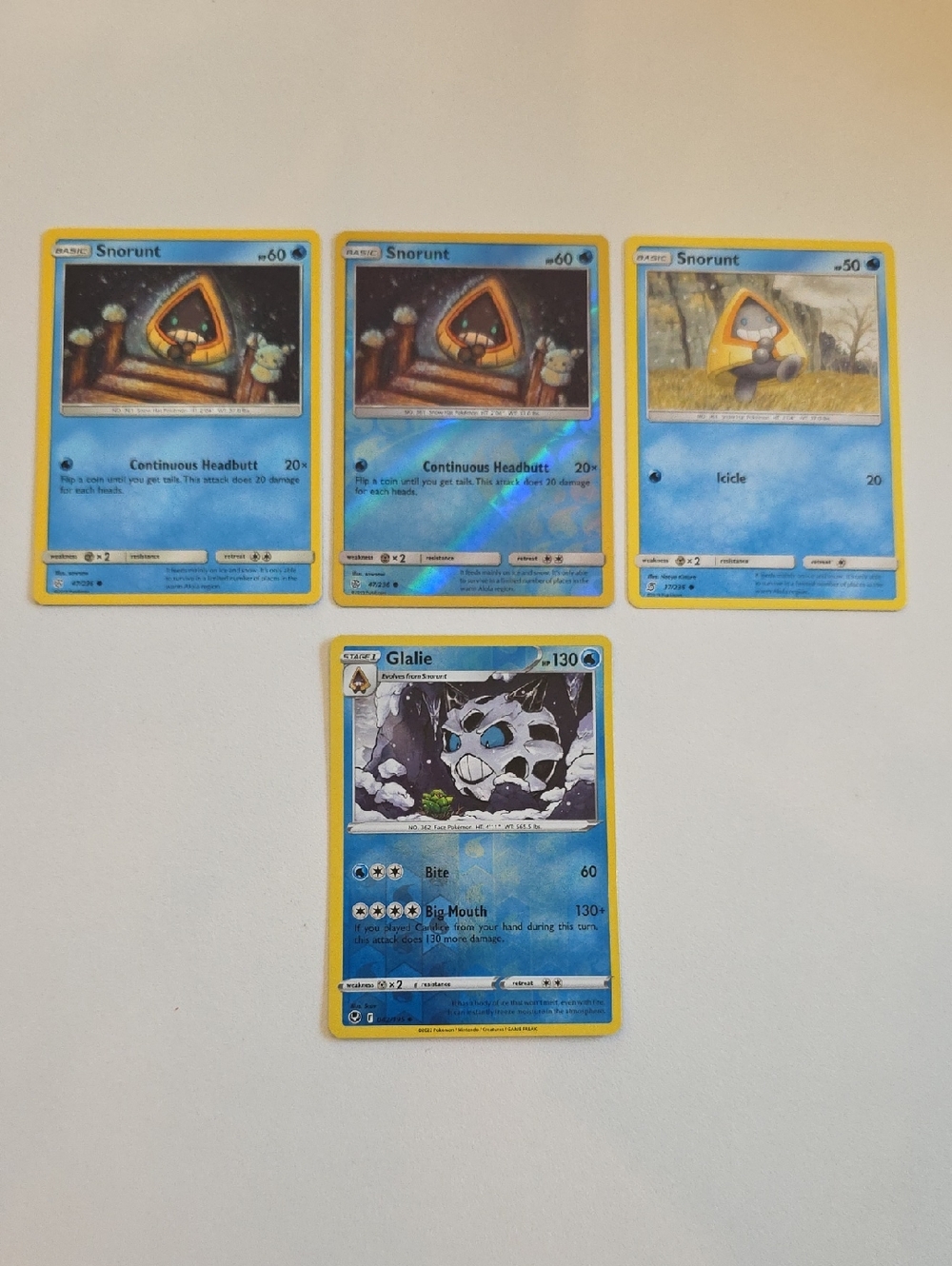 Pokemon Snorunt And Glalie Cards